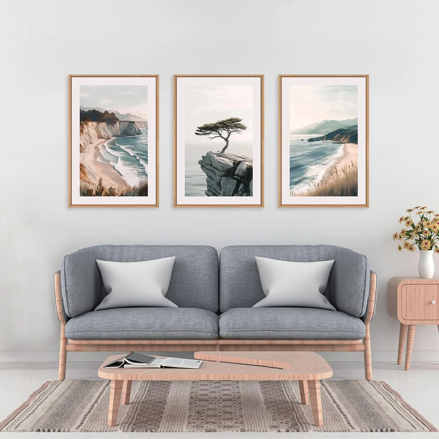 Celestdeco Amalfi Coastal Beach Framed Canvas Wall Art Set, Summer Ocean Wall Decor, Southwestern Beach Wall Painting, Ocean Seascape Art Prints for Living Room, Bedroom, Dining Room - 16"x24"x3