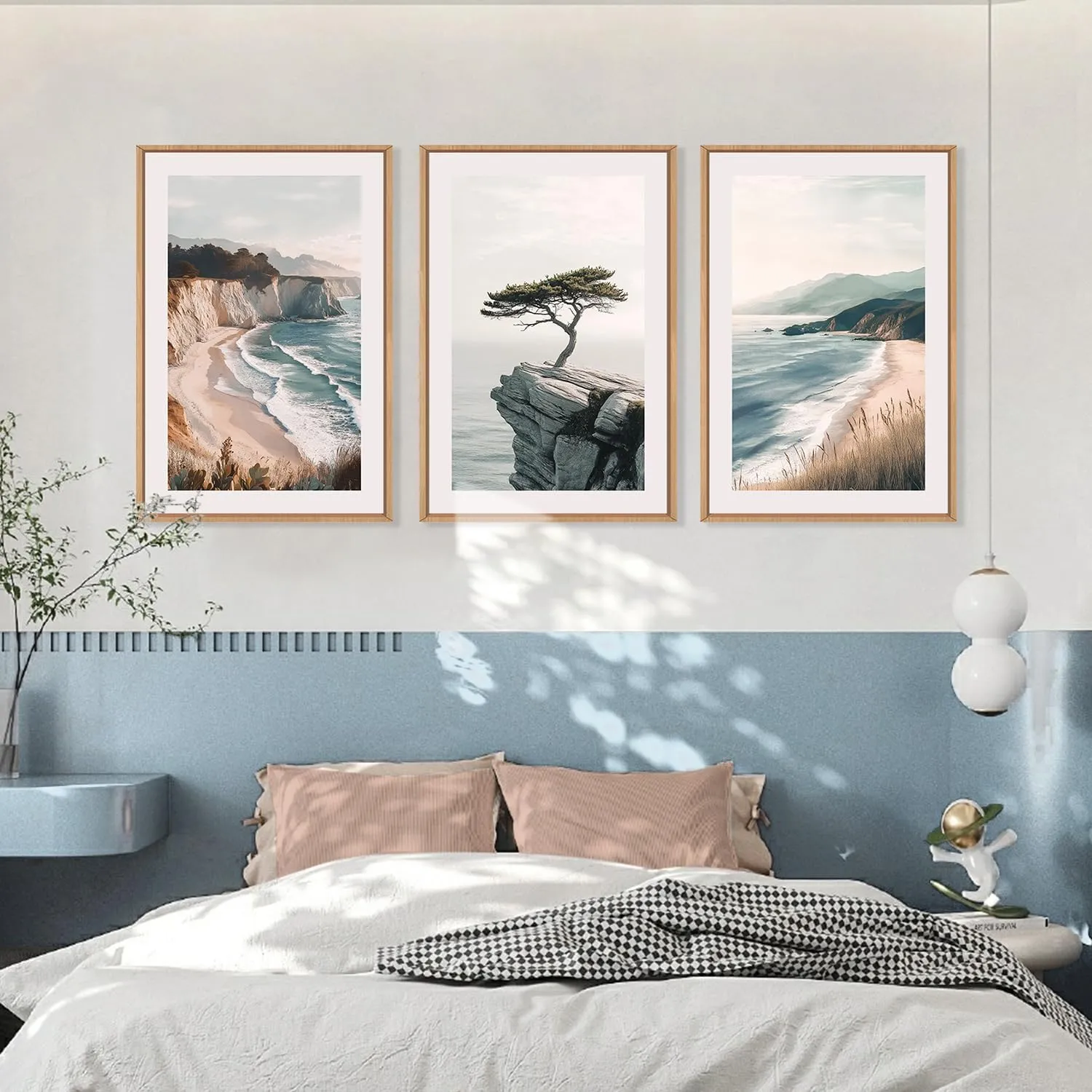 Celestdeco Amalfi Coastal Beach Framed Canvas Wall Art Set, Summer Ocean Wall Decor, Southwestern Beach Wall Painting, Ocean Seascape Art Prints for Living Room, Bedroom, Dining Room - 16"x24"x3