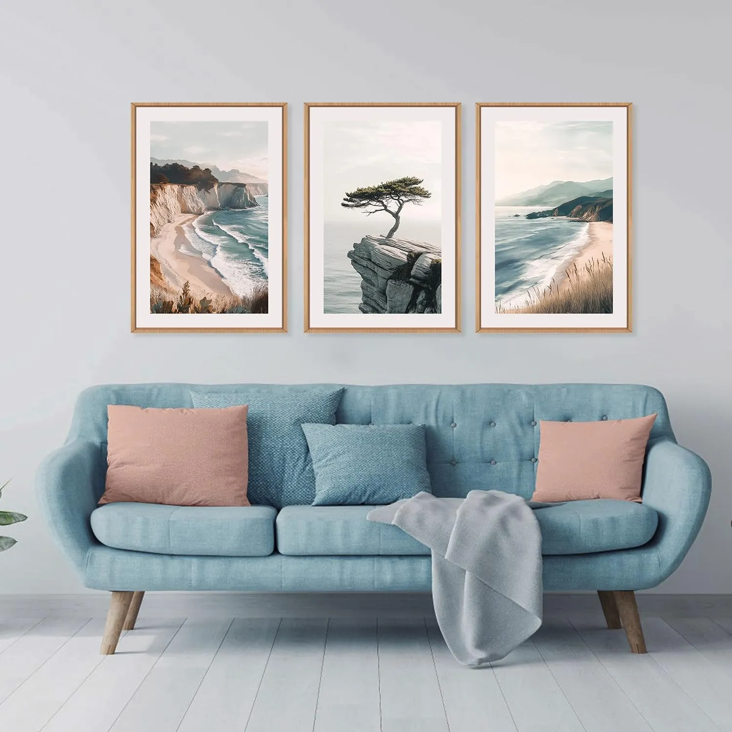 Celestdeco Amalfi Coastal Beach Framed Canvas Wall Art Set, Summer Ocean Wall Decor, Southwestern Beach Wall Painting, Ocean Seascape Art Prints for Living Room, Bedroom, Dining Room - 16"x24"x3