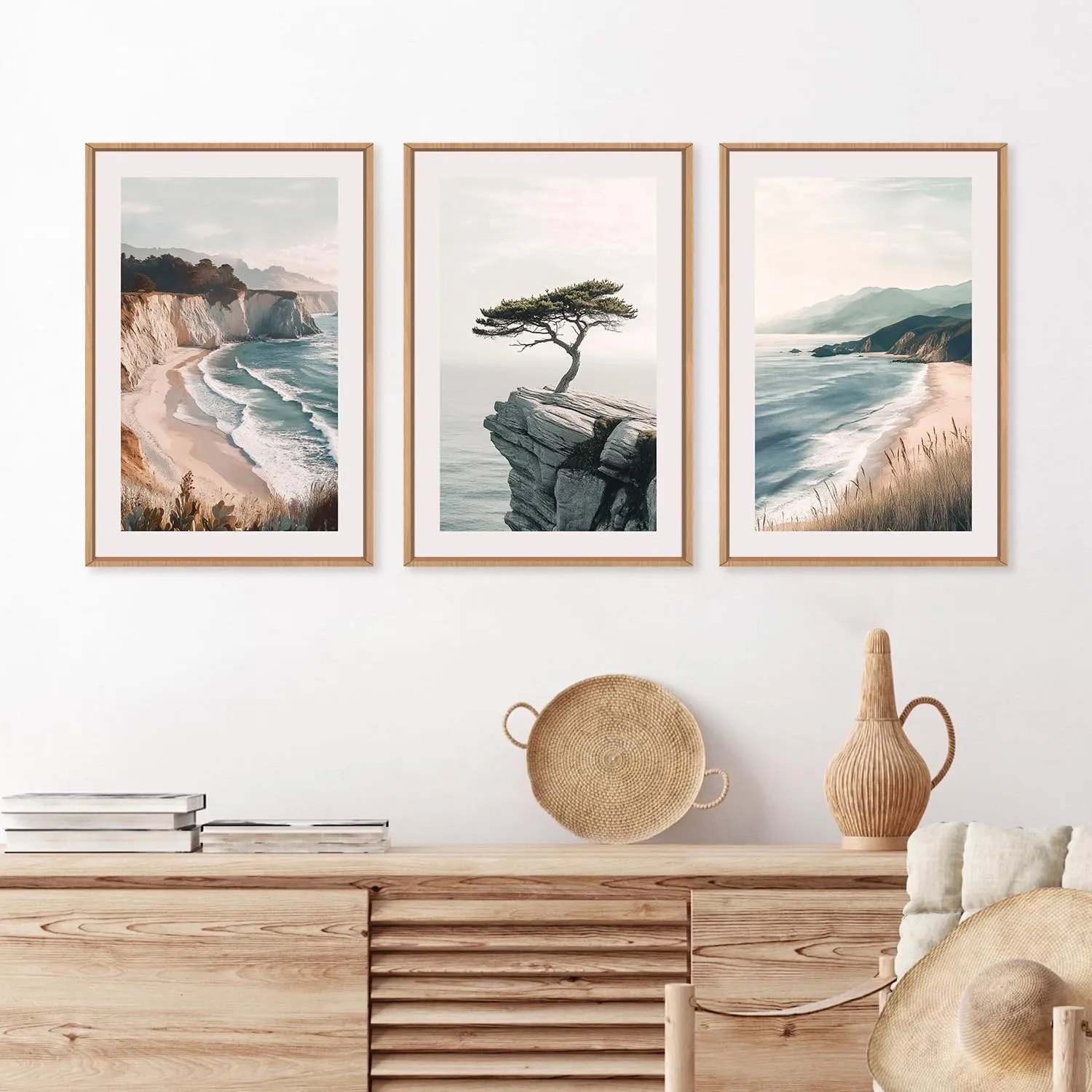 Celestdeco Amalfi Coastal Beach Framed Canvas Wall Art Set, Summer Ocean Wall Decor, Southwestern Beach Wall Painting, Ocean Seascape Art Prints for Living Room, Bedroom, Dining Room - 16"x24"x3