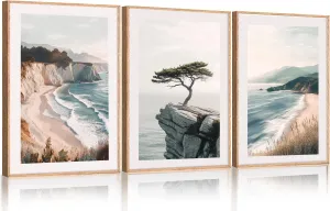 Celestdeco Amalfi Coastal Beach Framed Canvas Wall Art Set, Summer Ocean Wall Decor, Southwestern Beach Wall Painting, Ocean Seascape Art Prints for Living Room, Bedroom, Dining Room - 16"x24"x3
