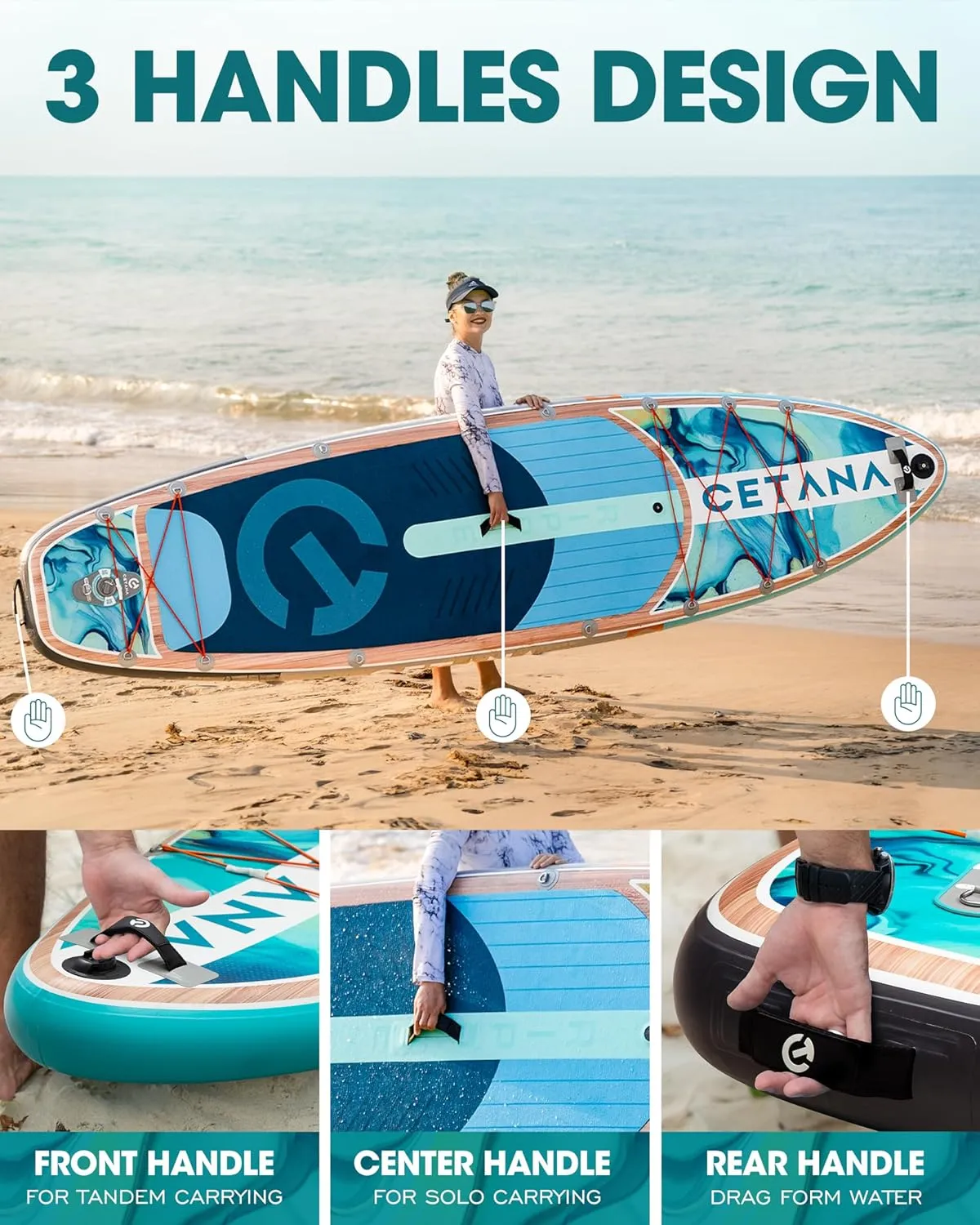 CETANA 11'6×35" Extra Wide Stand Up Paddle Board for Adults & Youth, 400lb Capacity Inflatable Paddle Board, Sup for 2 1 Person with Removable US Fin, 100L Backpack, Floating Paddle, Safety Leash