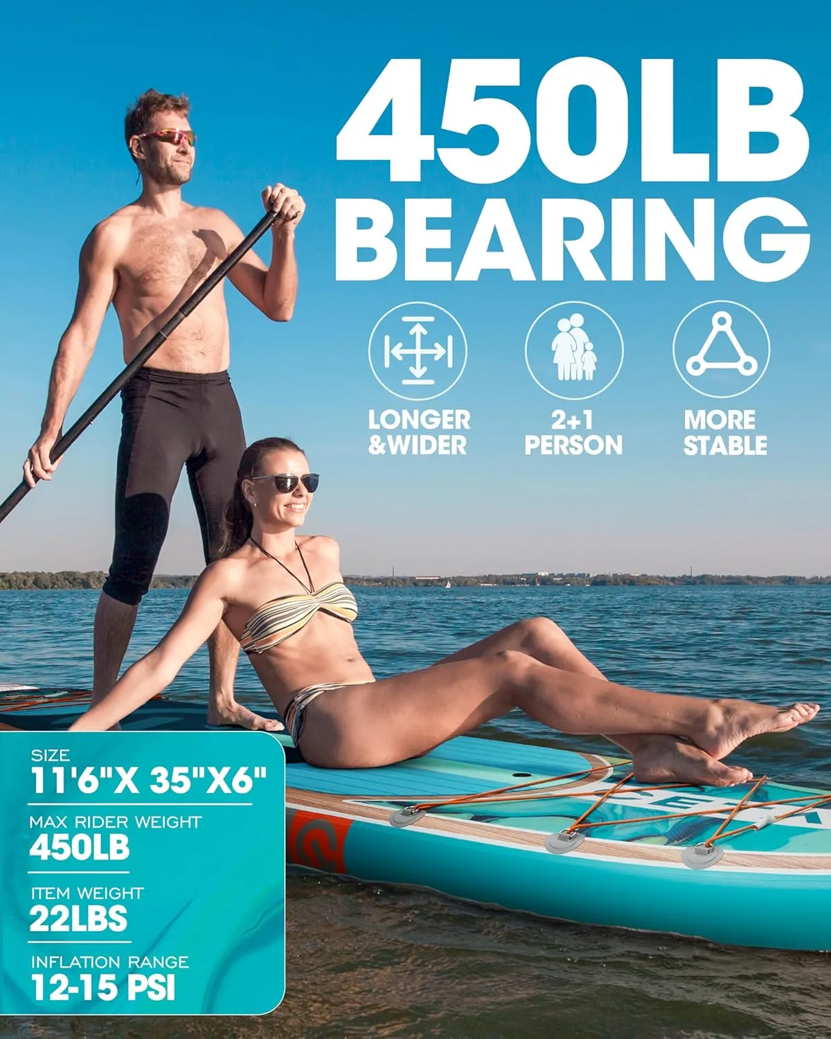 CETANA 11'6×35" Extra Wide Stand Up Paddle Board for Adults & Youth, 400lb Capacity Inflatable Paddle Board, Sup for 2 1 Person with Removable US Fin, 100L Backpack, Floating Paddle, Safety Leash