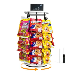 Chip Rack Display Stand,Snack Organizer,Flower-Shaped Rotating Wooden Concession Stand Supplies with 40 Clips,Waterproof Chip Organizer for Pantry,Chip Bag Holder,Chip Stand Display for Party,White