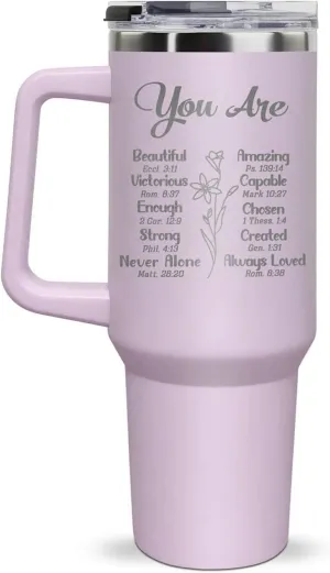 Christian 40oz Tumbler Travel Cup - Birthday, Christmas Gifts for Women - Religious, Self Care Inspiration Gifts - 40oz Insulated Tumbler With Handle And Straw