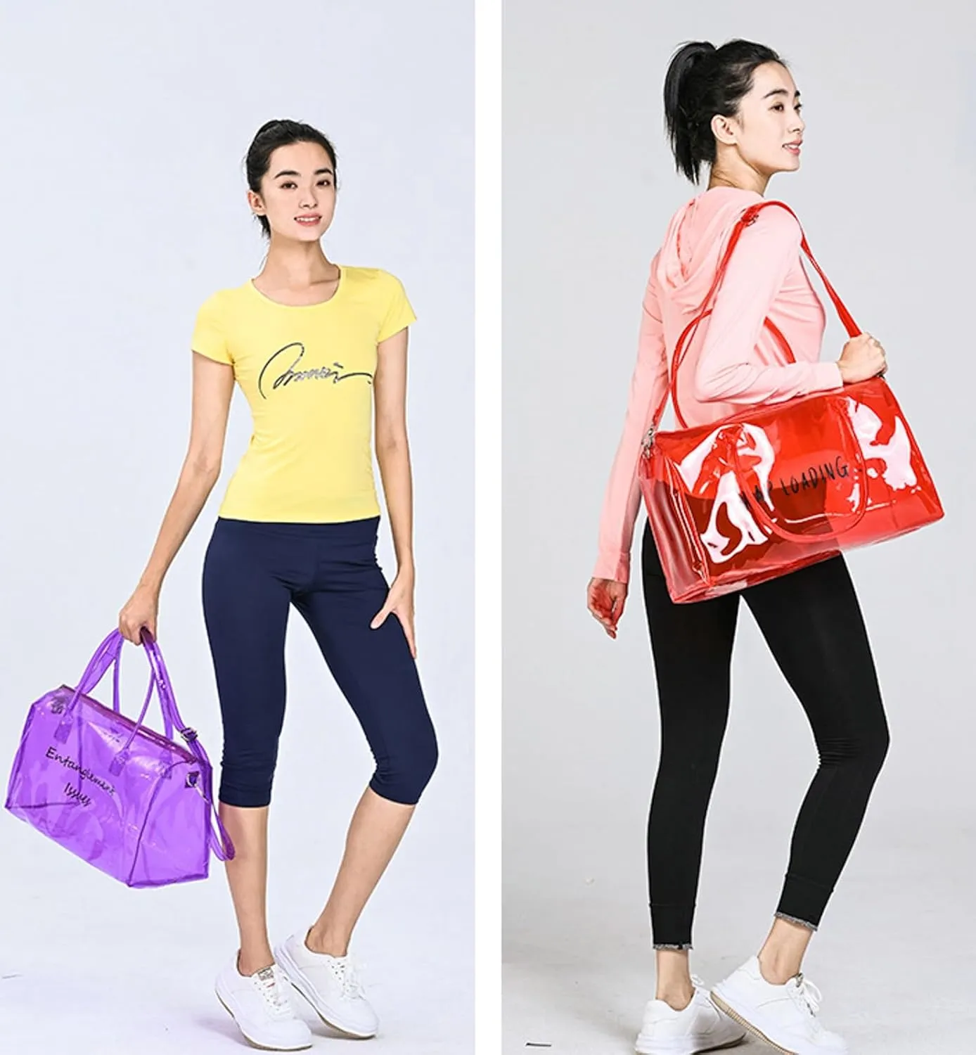 Clear Gym Bag for Women Clear Sports Duffel Bag Jelly Tote Bag Workout Bag Carry-All Shoulder Candy Colors Waterproof Travel Swim