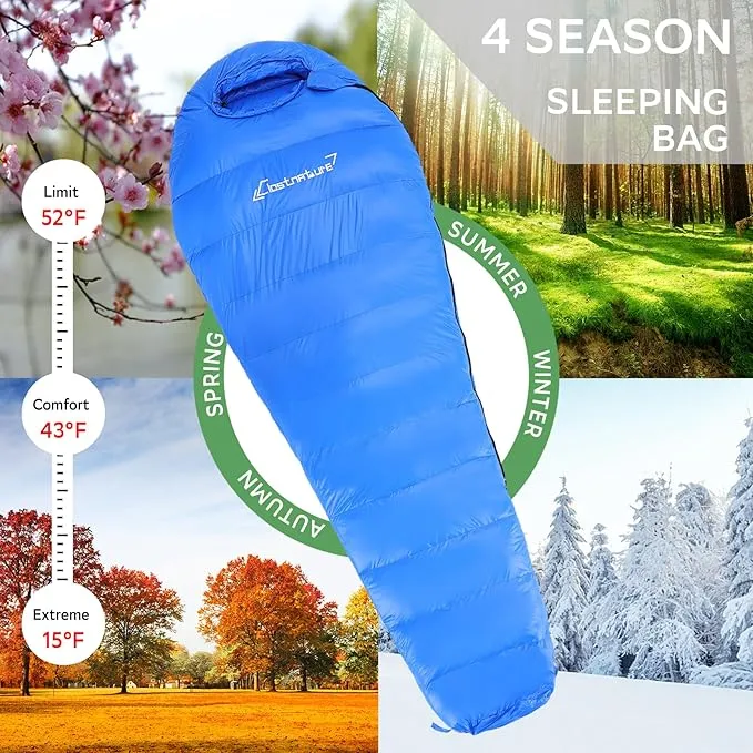 Clostnature Down Backpacking Sleeping Bag - 20D Ultralight Down Sleeping Bag for Camping, Cold Weather Winter Compact Sleeping Bag, Lightweight Sleeping Bag for Kids, Adult, Girls, Boys