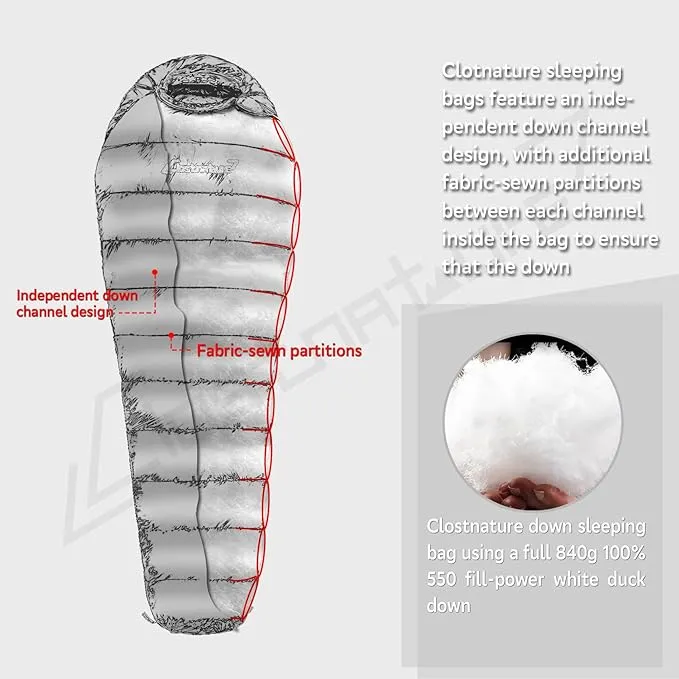 Clostnature Down Backpacking Sleeping Bag - 20D Ultralight Down Sleeping Bag for Camping, Cold Weather Winter Compact Sleeping Bag, Lightweight Sleeping Bag for Kids, Adult, Girls, Boys