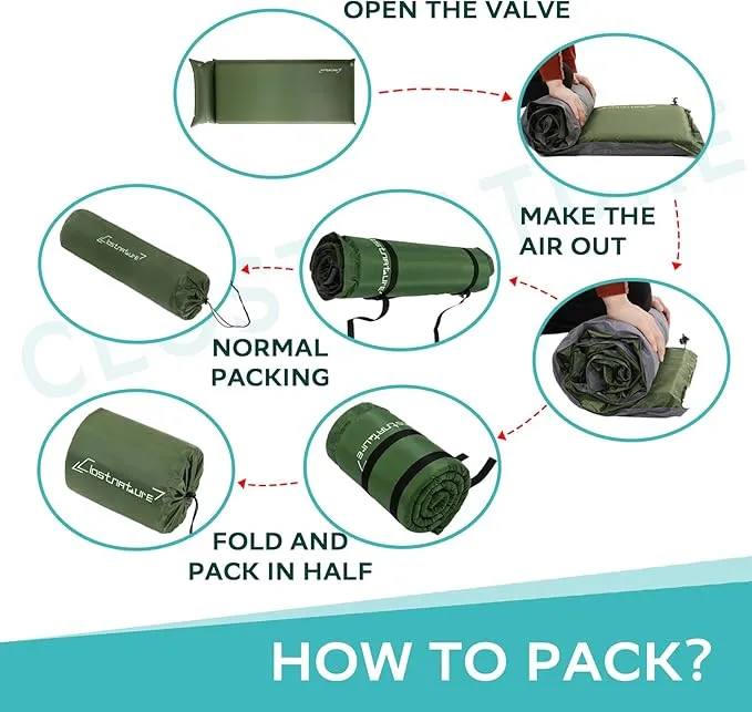 Clostnature Self Inflating Sleeping Pad for Camping - 1.5/2/3 inch Camping Pad, Lightweight Inflatable Camping Mattress Pad, Insulated Foam Sleeping Mat for Backpacking, Tent, Hammock