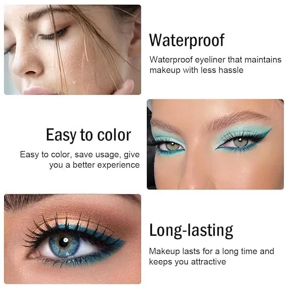 Colored Gel Glitter Eyeliner Pencils Pen Set,Eye Liners & Shadow Pencil Eye Makeup Colorful Eyeliner Kit (09#Sky Blue 11#Sea Blue 15#Blue-green)