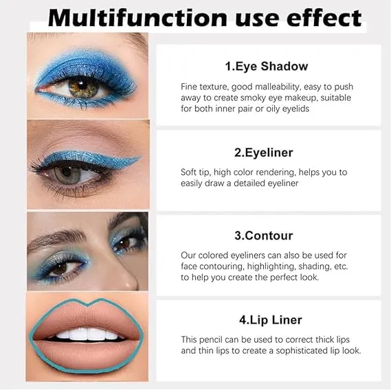Colored Gel Glitter Eyeliner Pencils Pen Set,Eye Liners & Shadow Pencil Eye Makeup Colorful Eyeliner Kit (09#Sky Blue 11#Sea Blue 15#Blue-green)
