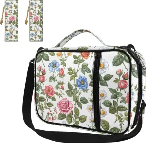 Colorful Floral Print Bible Cover for Women with 2 Leather Bookmarks Big Girls Religious Christian Books Carrying Case with Comfortable Hand Strap and Zipper Pockets