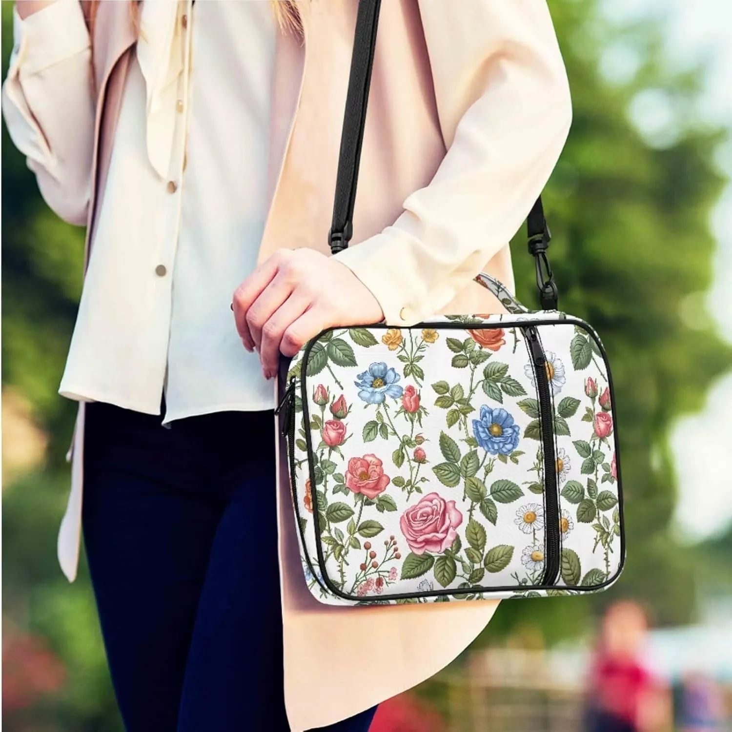 Colorful Floral Print Bible Cover for Women with 2 Leather Bookmarks Big Girls Religious Christian Books Carrying Case with Comfortable Hand Strap and Zipper Pockets