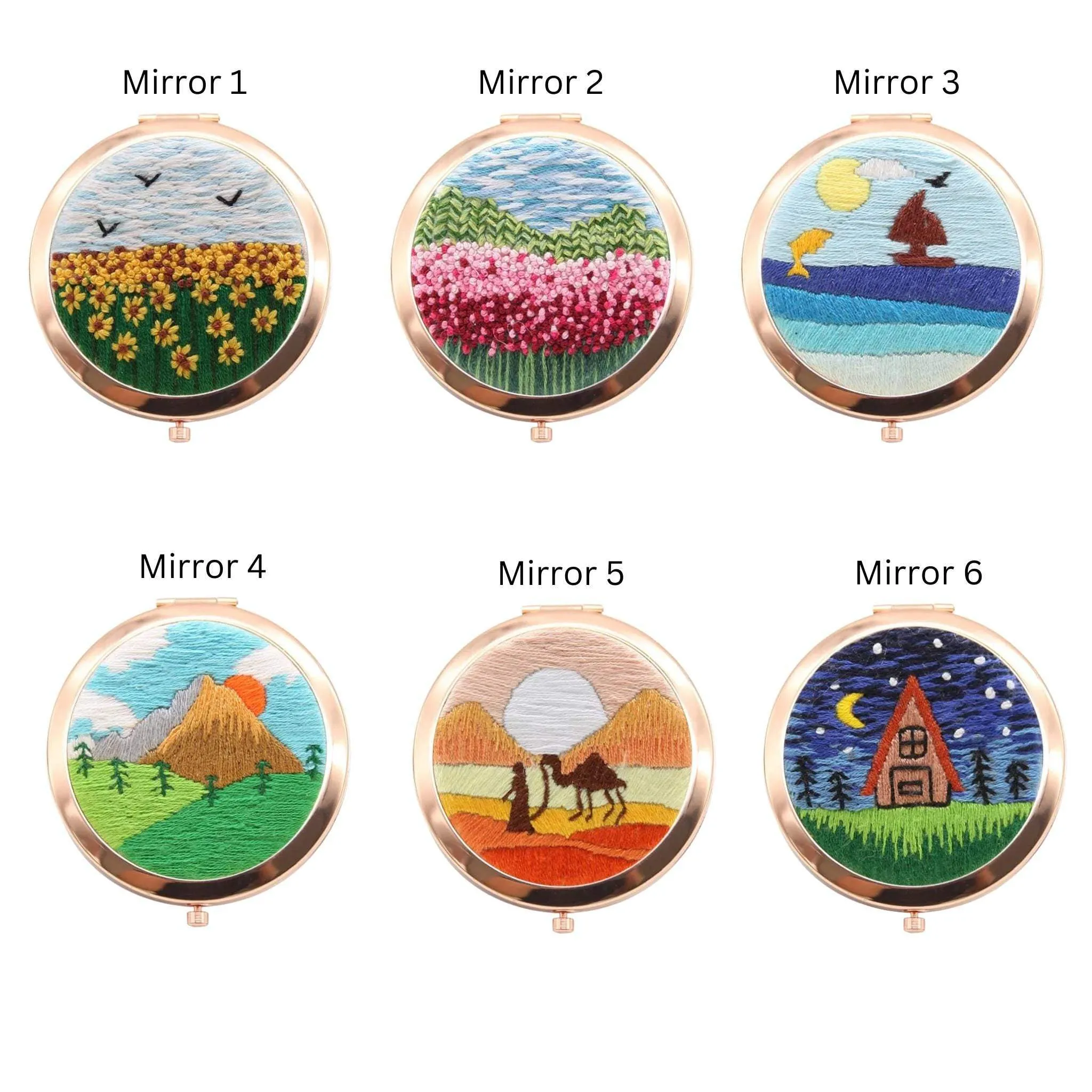 Compact Handbag Mirror Embroidery Kits DIY Beginner Embroidery Kit Adults Cross Stitch Craft Gift Idea