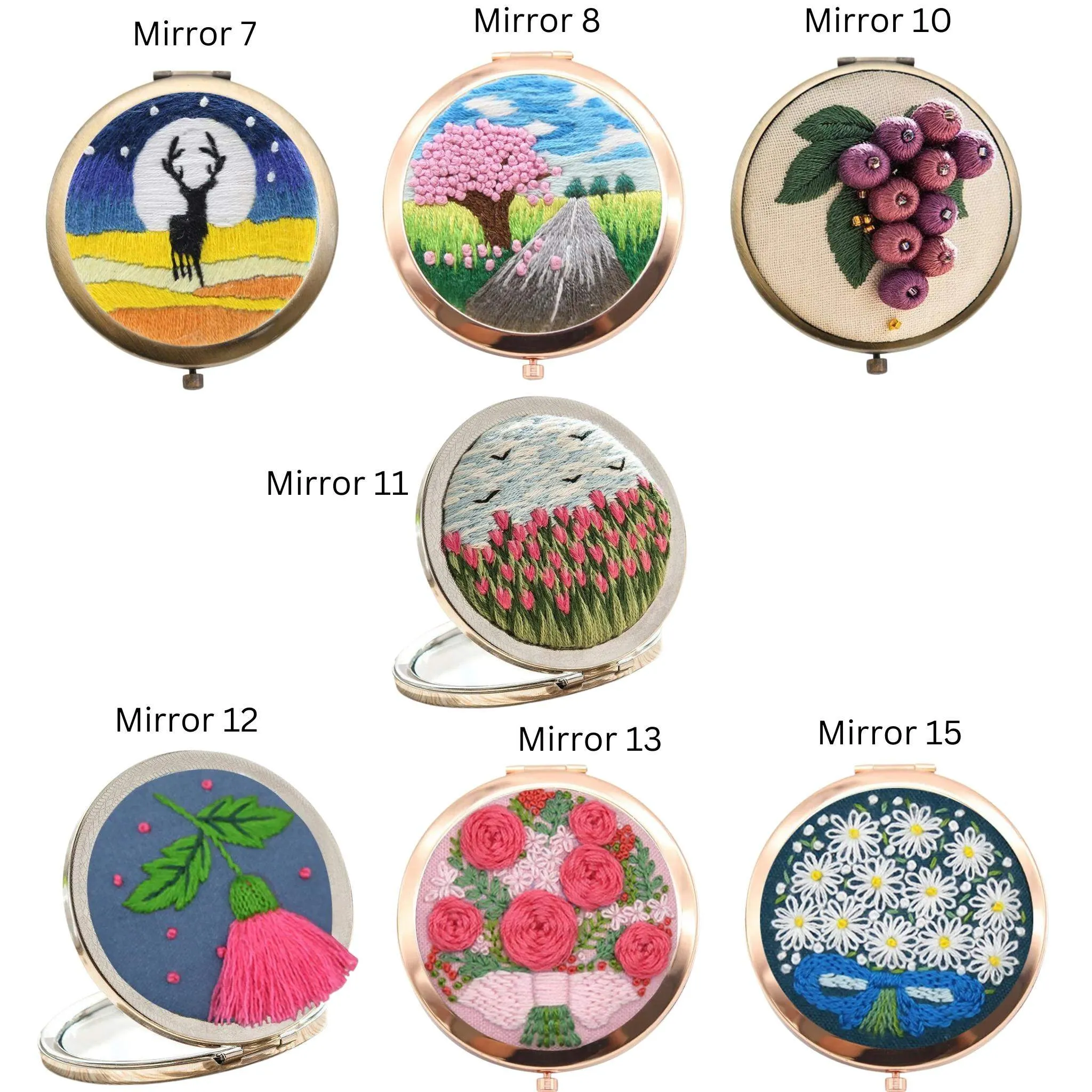 Compact Handbag Mirror Embroidery Kits DIY Beginner Embroidery Kit Adults Cross Stitch Craft Gift Idea