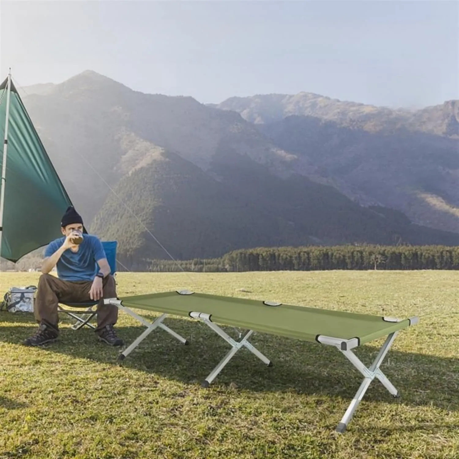 CONFIAR Folding Camping Cot，Portable Folding Camping Cot Camping Hiking Fish Bed，Outdoor Portable Camp Bed， Sleeping Cot