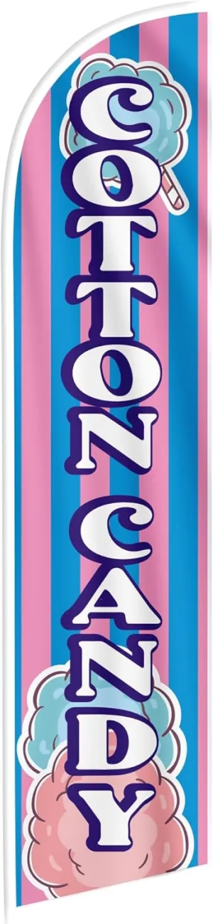 Cotton Candy Banner Feather Flag for Business - Cotton Candy Sign Swooper Flag 12ft x 2.5ft Polyester 150D (Pole and hardware are not included)