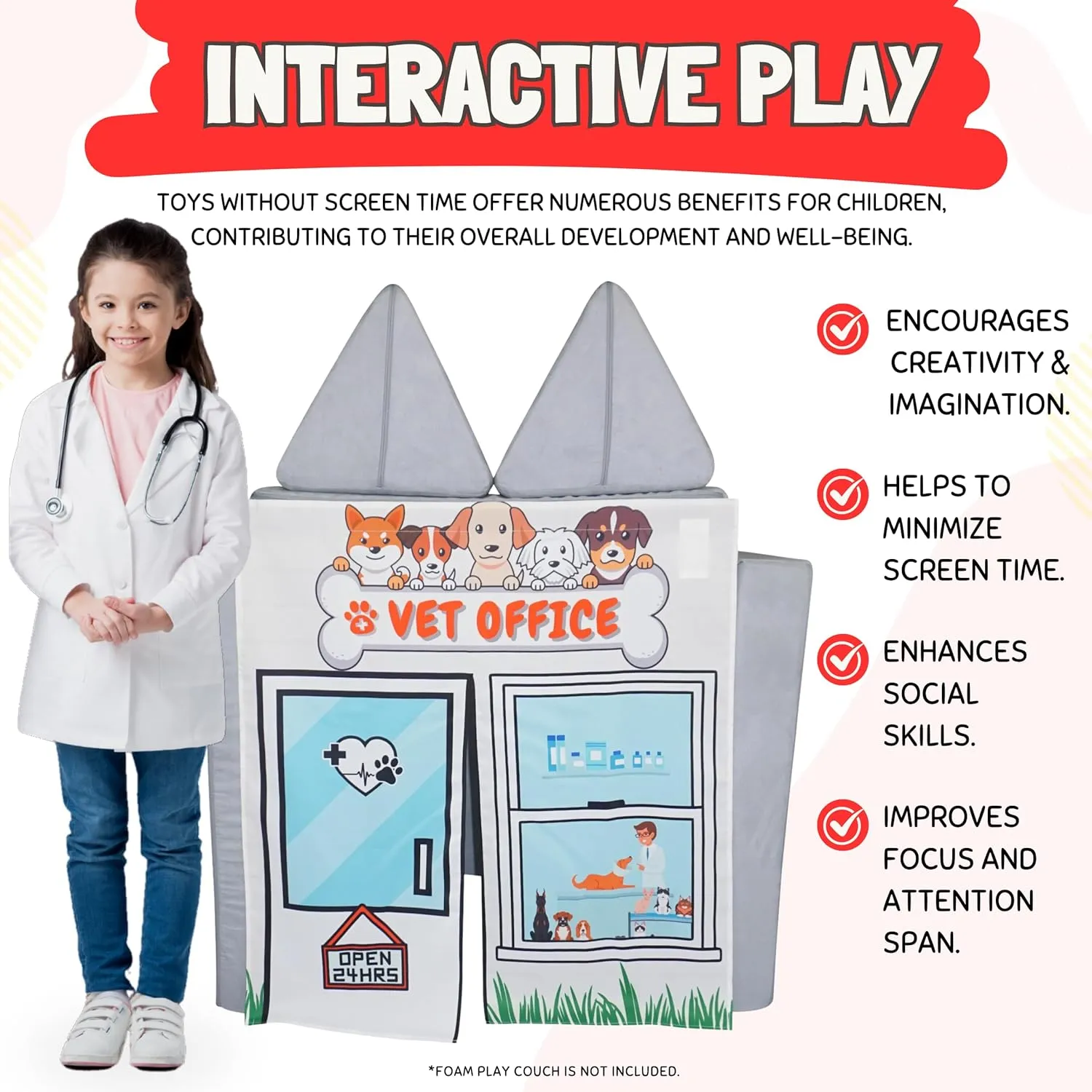 Couch Swag Play Panel for Childrens Foam Sofa Kids Couch (Vet Office)