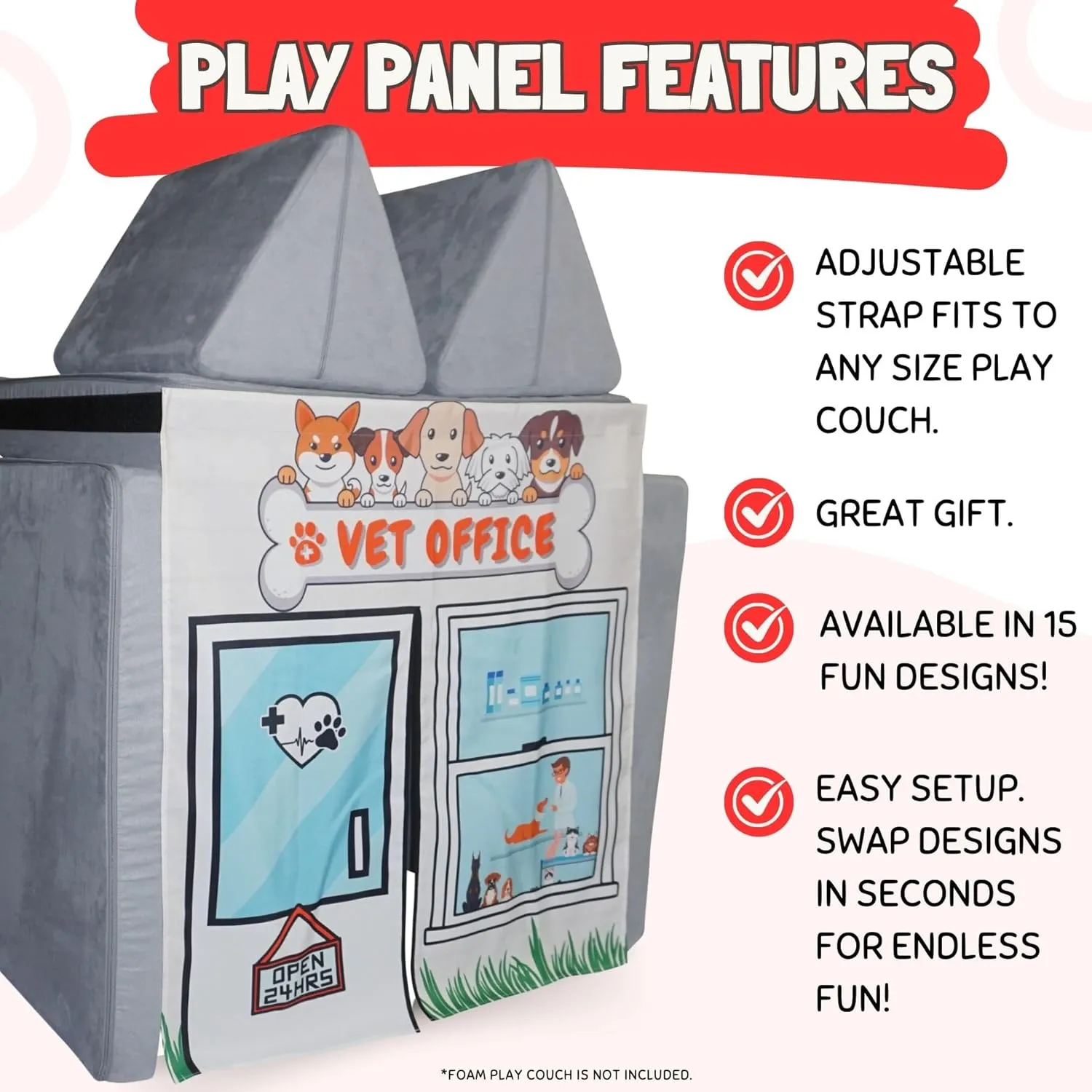Couch Swag Play Panel for Childrens Foam Sofa Kids Couch (Vet Office)