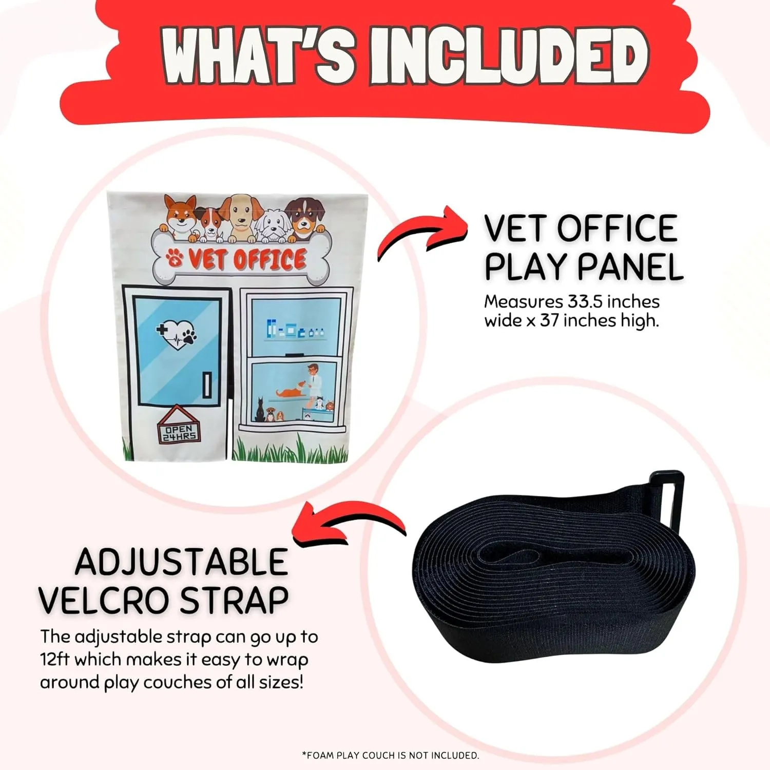 Couch Swag Play Panel for Childrens Foam Sofa Kids Couch (Vet Office)