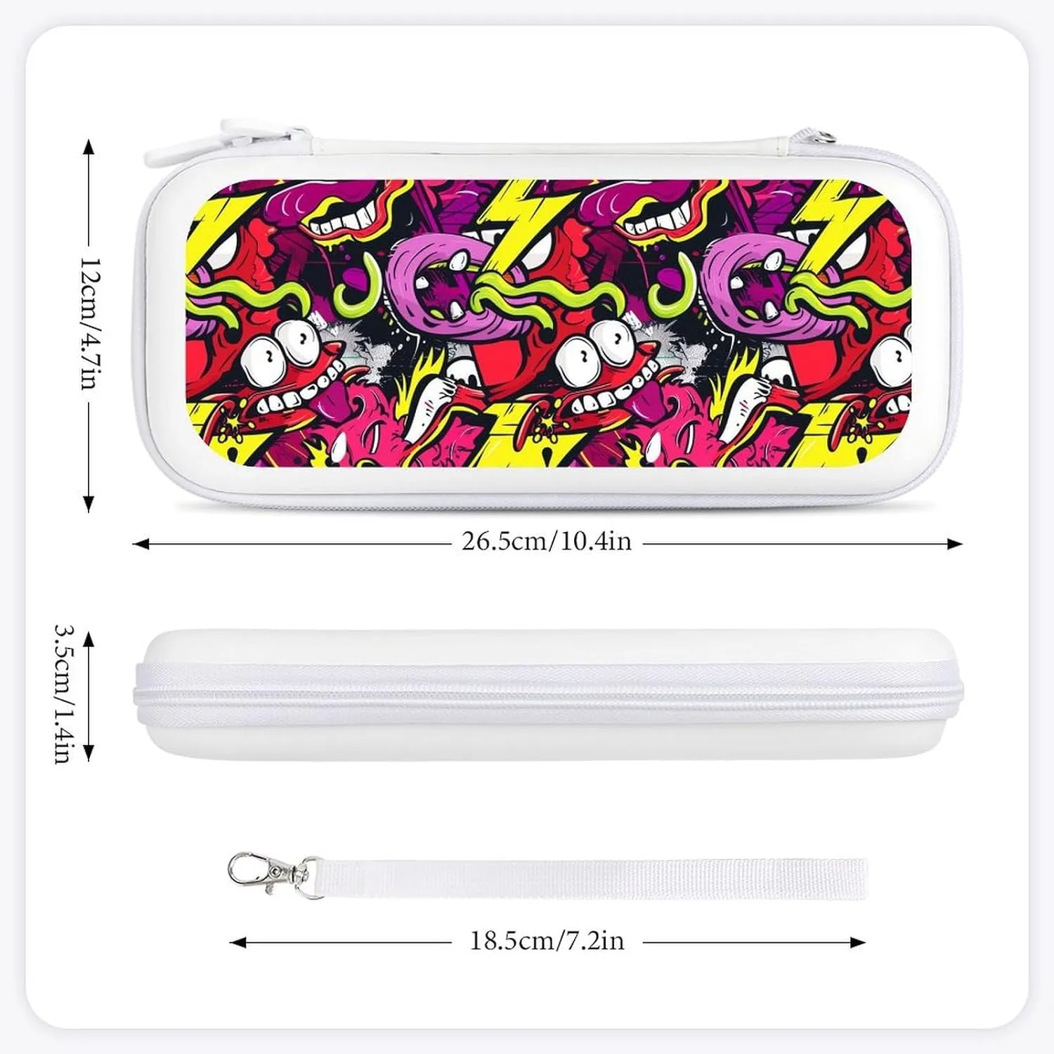 Crazy Graffiti Psychedelic Hard Shell Travel Case with Rope 15 Game Card Pockets Compatible with Switch Protective