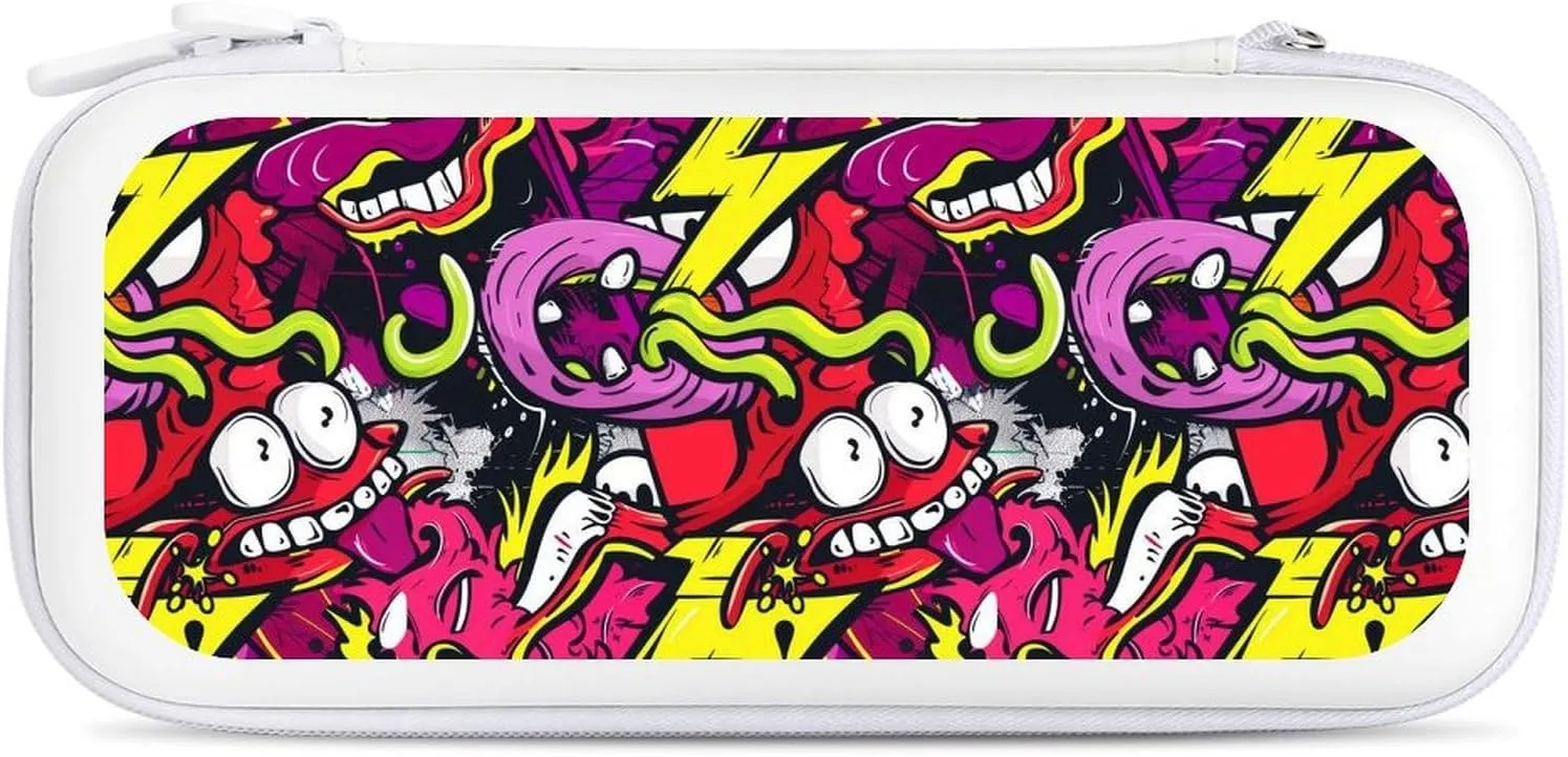 Crazy Graffiti Psychedelic Hard Shell Travel Case with Rope 15 Game Card Pockets Compatible with Switch Protective