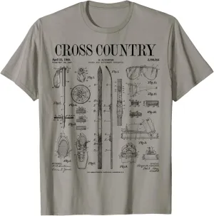 Cross Country Nordic Skiing Ski Vintage Patent Skier Print T-Shirt