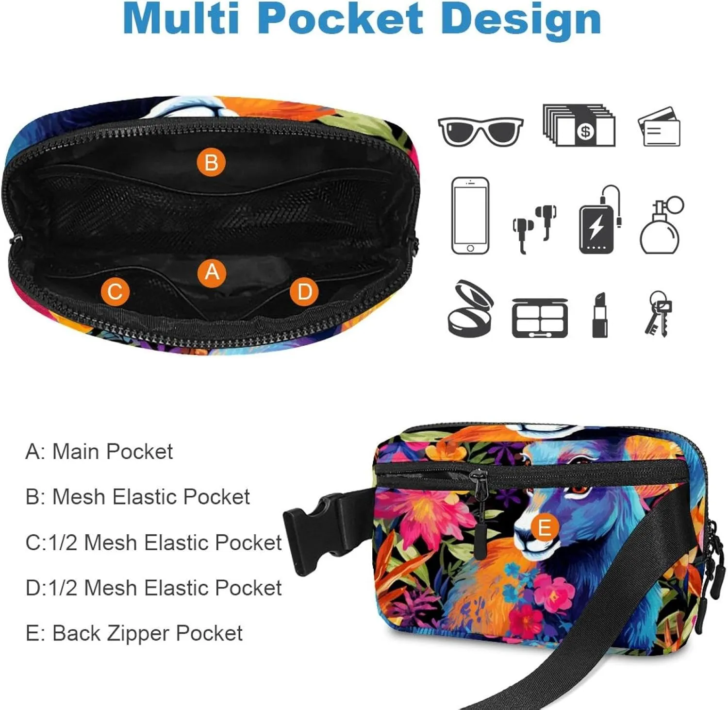 Cute Kangaroo-1672 Crossbody Fanny Pack for Men&Women,Belt Bag for Travel Casual Walking Running Hiking Cycling