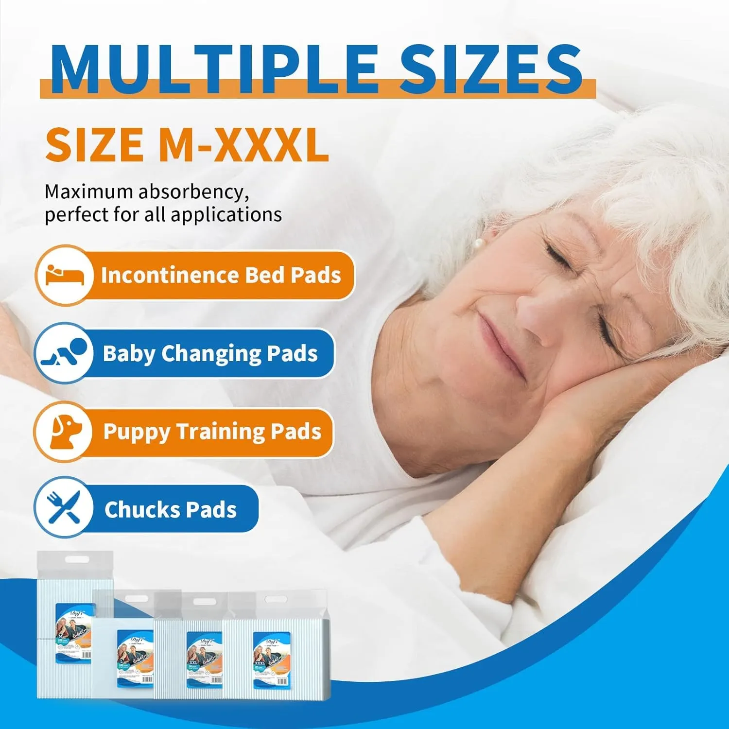 DAFI Disposable Bed Pads Extra Large 30”x 36”(50 Count) Adult Incontinence Underpads, Effective Odor Control Pee Pads, Chucks Pads, Super Absorbent Protection for Elderly, Adults, Baby