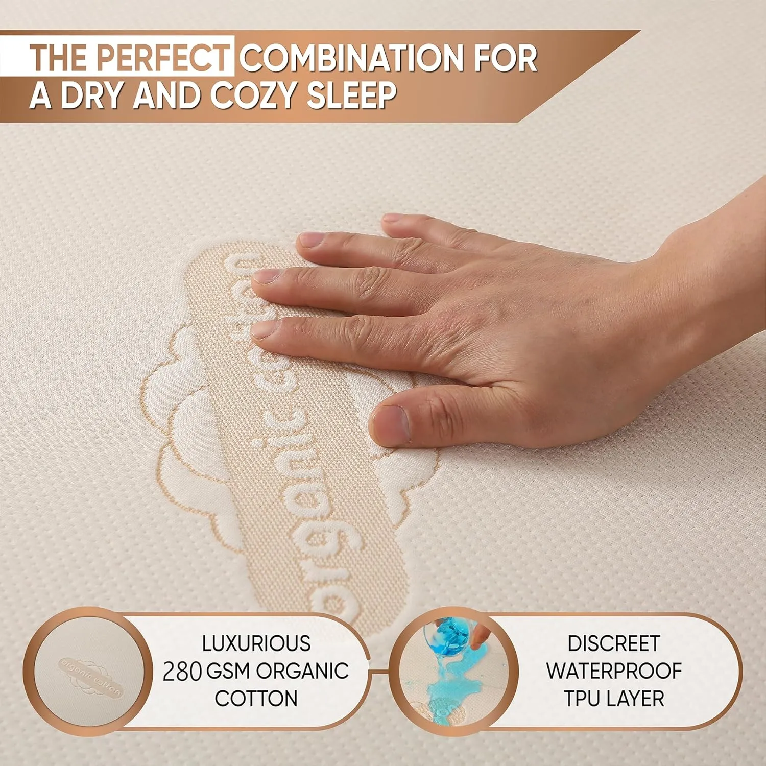 Deluxe Organic Waterproof Crib Mattress Pad - Organic Cotton Crib Mattress Protector for Baby and Toddler Beds - Breathable, Skin-Friendly, Premium 280GSM Knitted Jacquard, Jersey Cotton Skirt