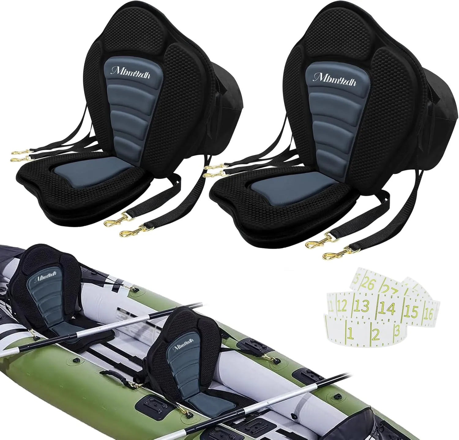 Deluxe Padded Kayak Seats 2 Pack - Premium Shockproof Seats with Back Support for Kayaking, Canoeing, Fishing, Paddle Boarding - Comfort, Versatility and Extra Storage