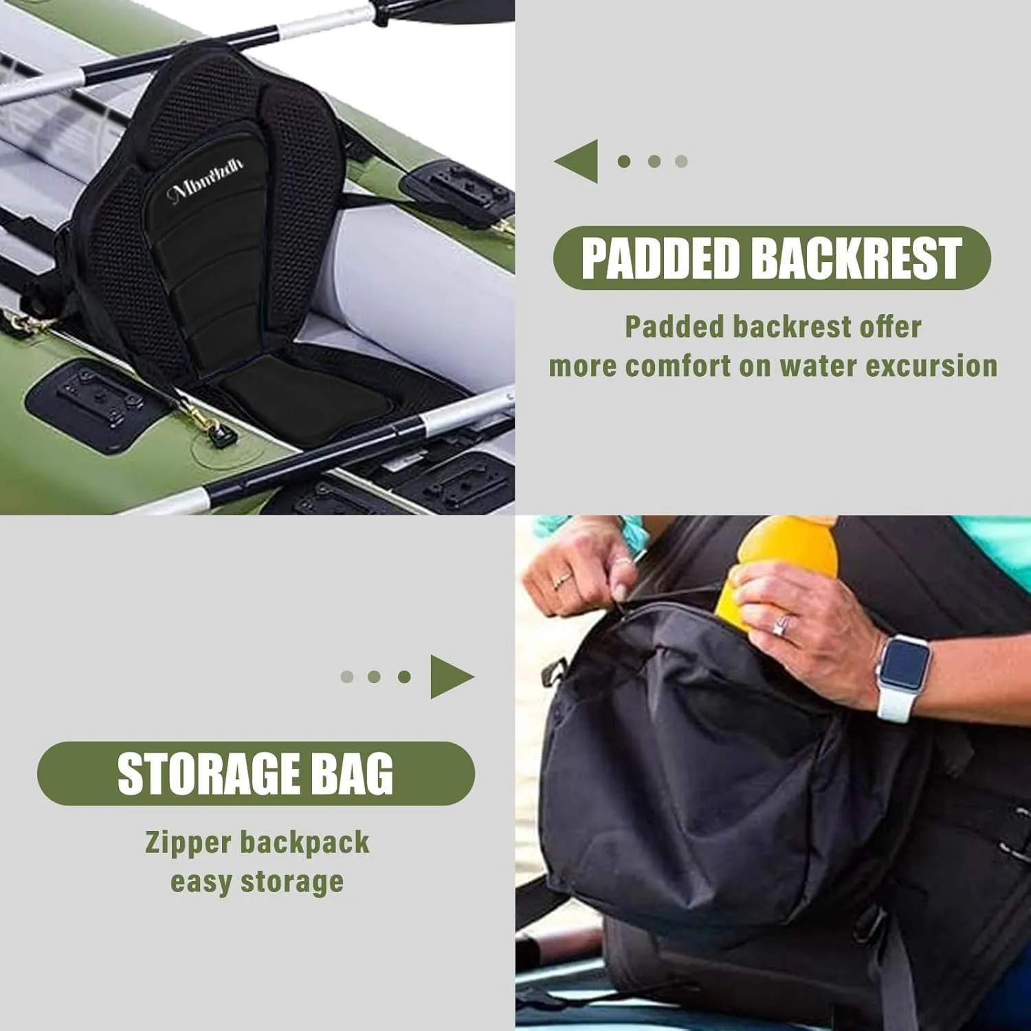 Deluxe Padded Kayak Seats 2 Pack - Premium Shockproof Seats with Back Support for Kayaking, Canoeing, Fishing, Paddle Boarding - Comfort, Versatility and Extra Storage