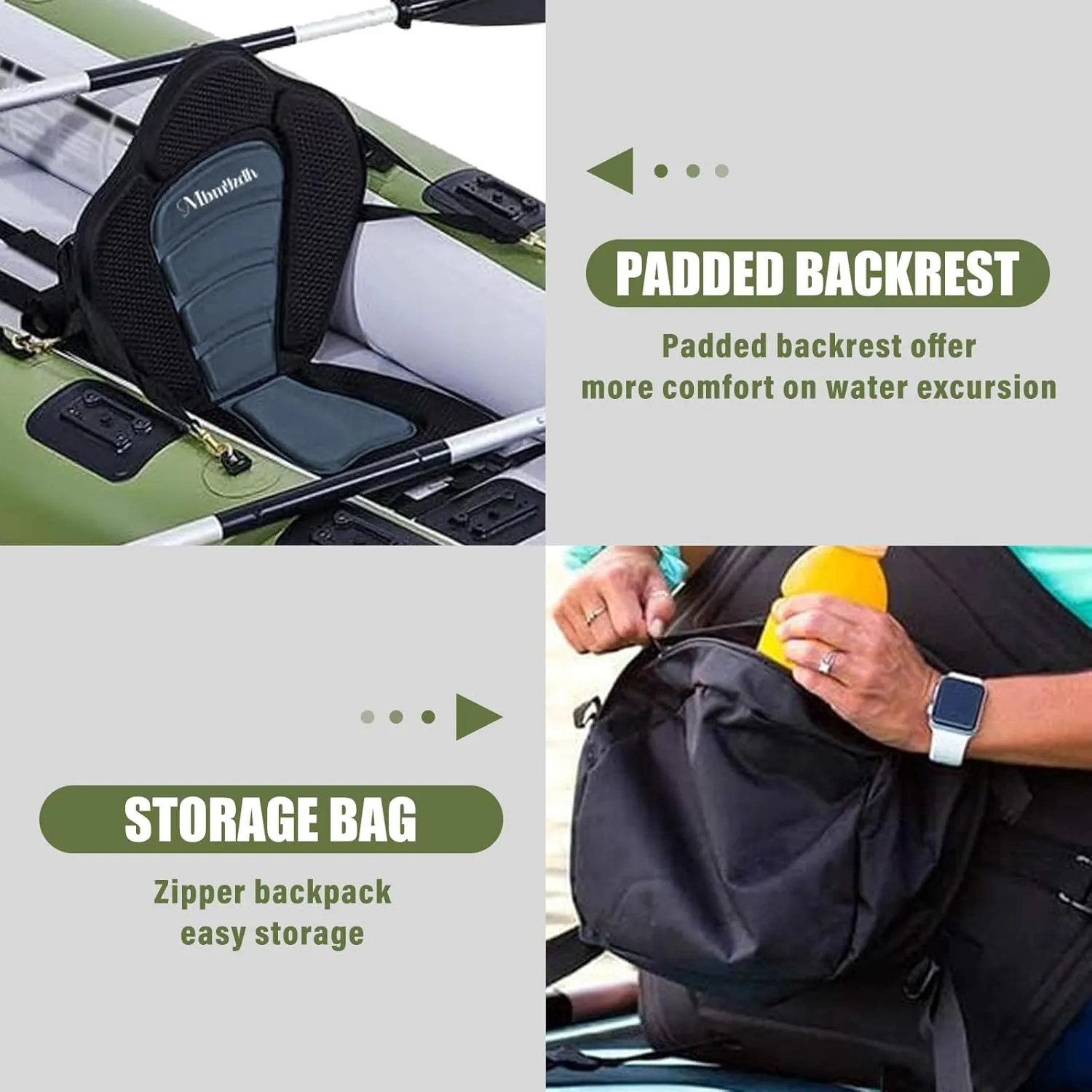 Deluxe Padded Kayak Seats 2 Pack - Premium Shockproof Seats with Back Support for Kayaking, Canoeing, Fishing, Paddle Boarding - Comfort, Versatility and Extra Storage