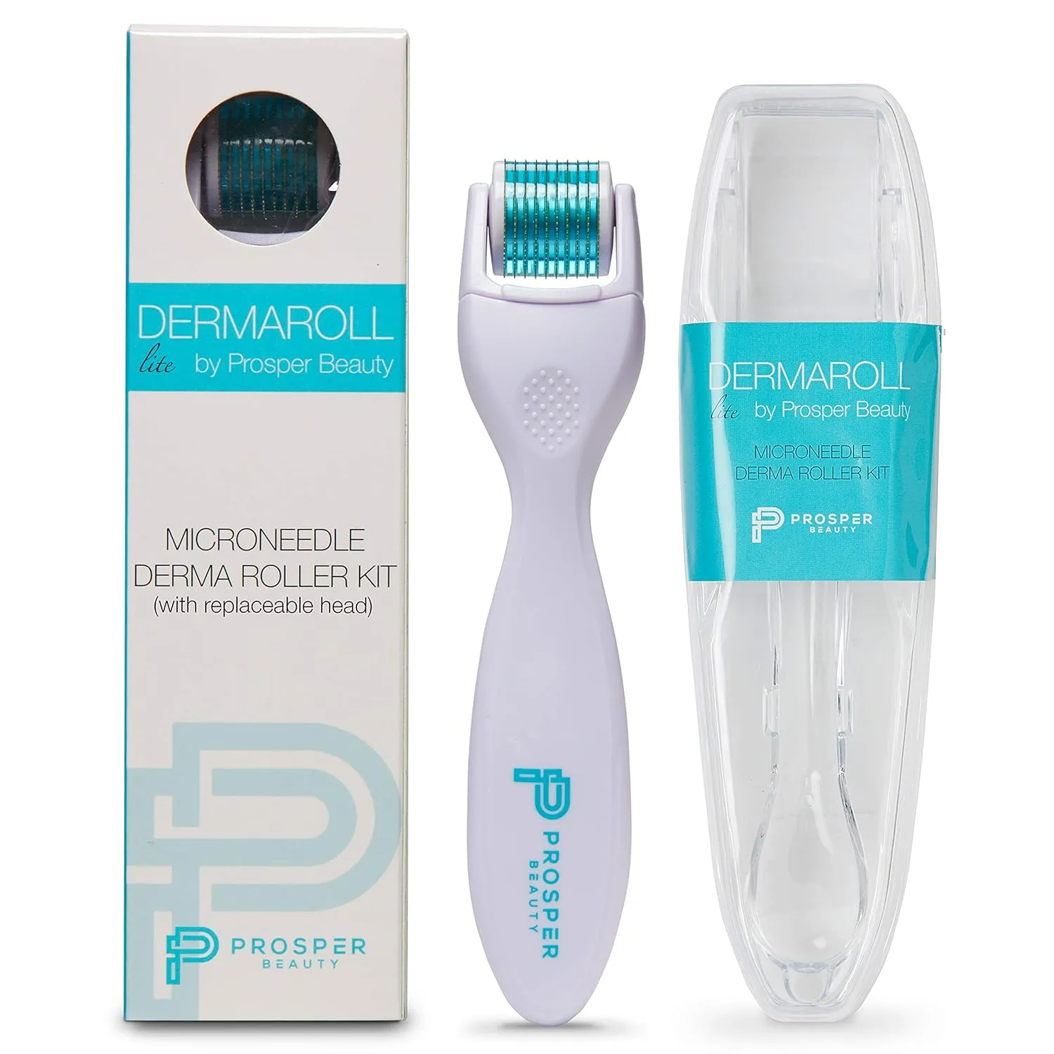 Derma Roller Microneedle Kit [DERMAROLL LITE 0.25mm by Prosper Beauty] Face Roller with Replaceable Head Exfoliation Microdermabrasion Micro Derma Skin Care Tool Dermaplaning Microneedling