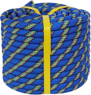 Double Braided Polyester Rope (1/2 in x 150 ft) Strong Arborist Rigging Rope 48 Strands for Tree Work Climbing Pulling Swing Sailing, Blue