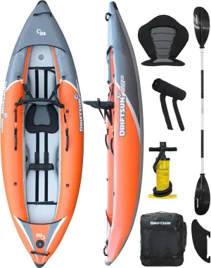 Driftsun Rover Inflatable Kayak - Inflatable White Water Kayak - Inflatable 1 and 2 Person Kayaks for Adults with High Pressure Floor, Padded Seats, Action Cam Mount, Aluminum Paddles, and Pump