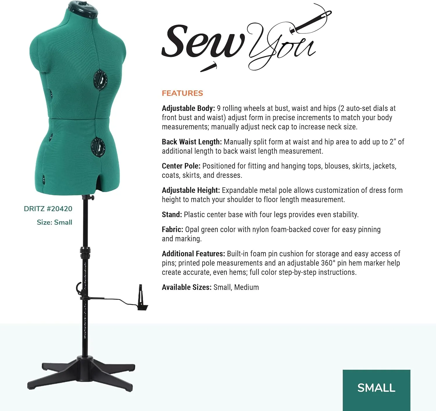Dritz Sew You Adjustable Dress Form, Small