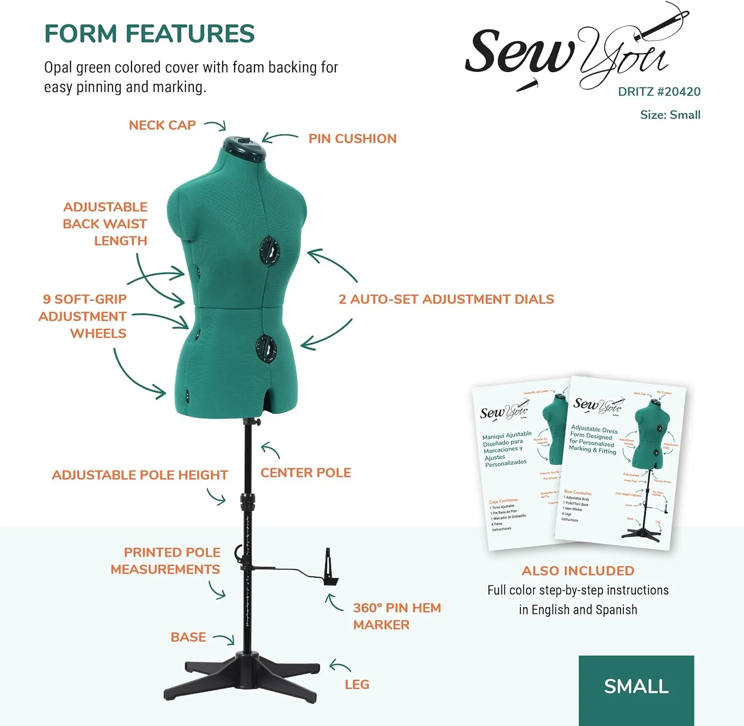 Dritz Sew You Adjustable Dress Form, Small