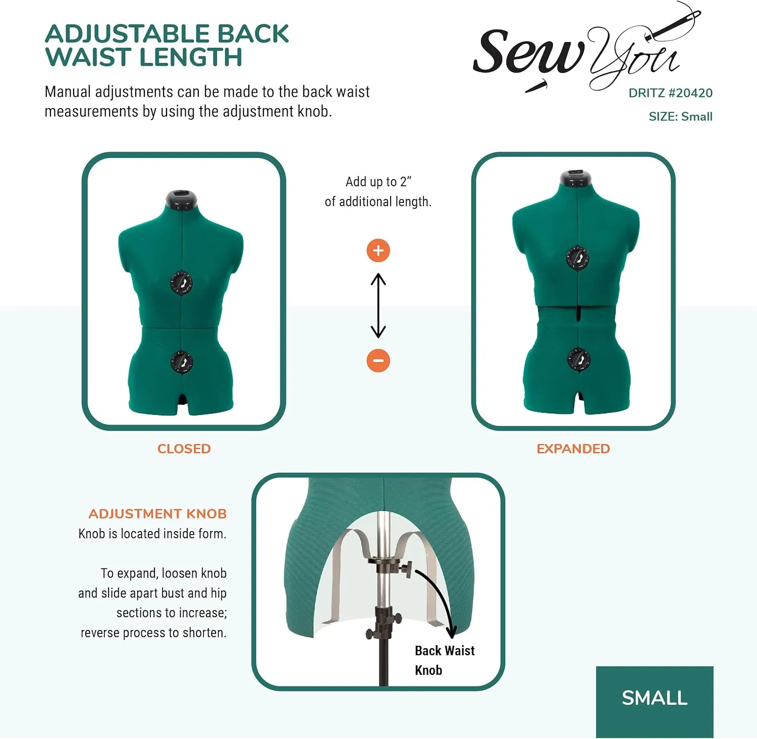 Dritz Sew You Adjustable Dress Form, Small