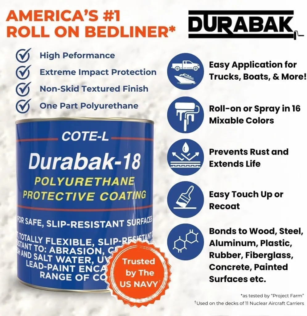 Durabak-18 Textured Truck Bed Liner Quart KIT - Roll On Coating | DIY Custom Coat for Bedliner and Undercoating, Auto Body, Automotive Rust Proofing, Boat Repair (Quart, Brick Red)