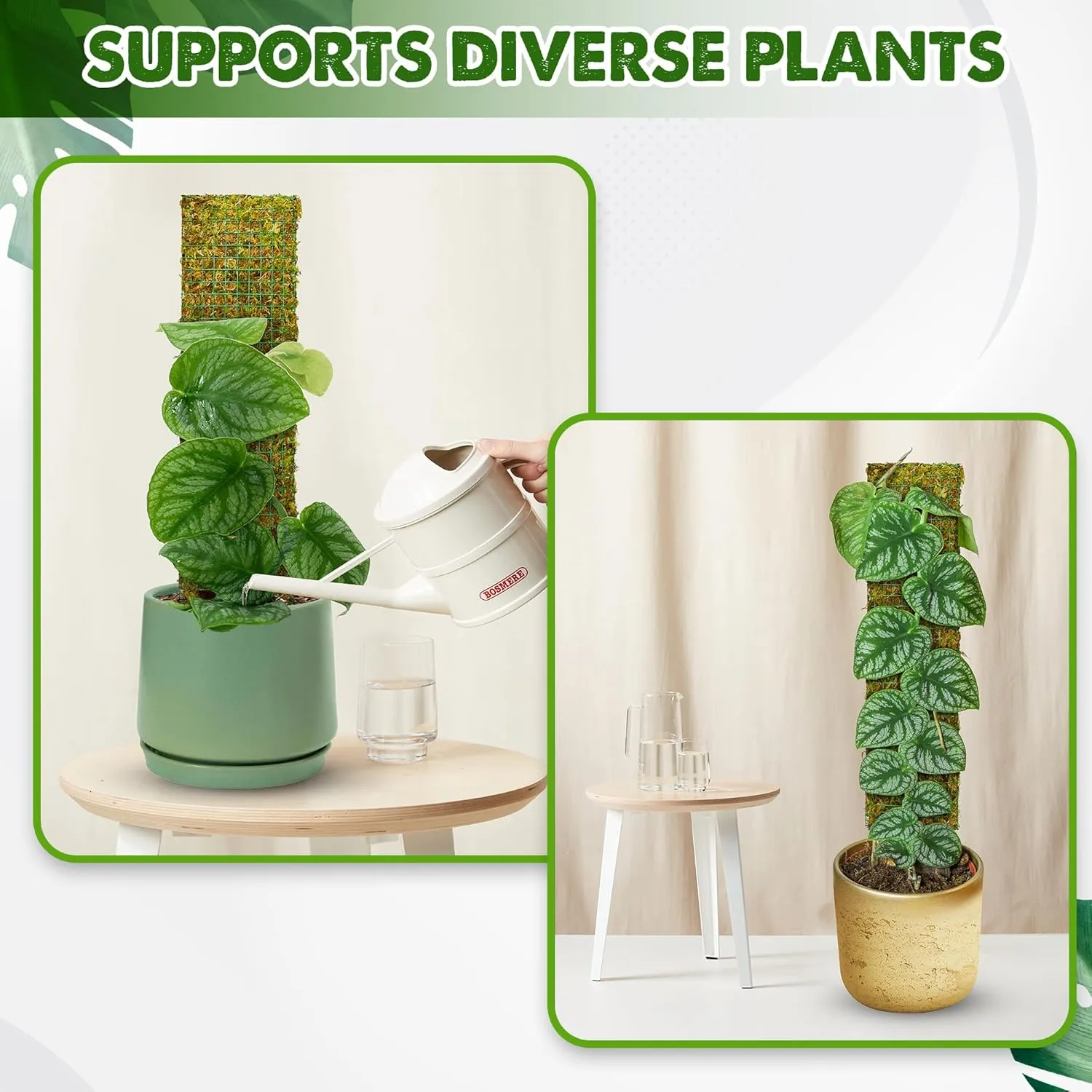 DUSPRO Flat Mesh Moss Poles for Climbing Plants Monstera Stackable Moss Pole for Plants with Real Moss Moss Plant Pole for Potted Plants Handmade Moss Stick for Indoor Plants Grow Upward 2 Pack 22”