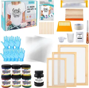 Ecoofor 49pcs All-in-One Screen Printing Kit with, 3 Size Wood Screen Printing Frames, 6 Colors Screen Printing Ink,10 A4 Size Inkjet Transparency Films
