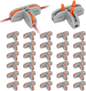 EEEKit 30Pcs Compact Wire Conductor Connector, T-Shape Lever Nut Wire Connector, Quick Splitter 3 Way Electrical Connectors, AWG 28-12