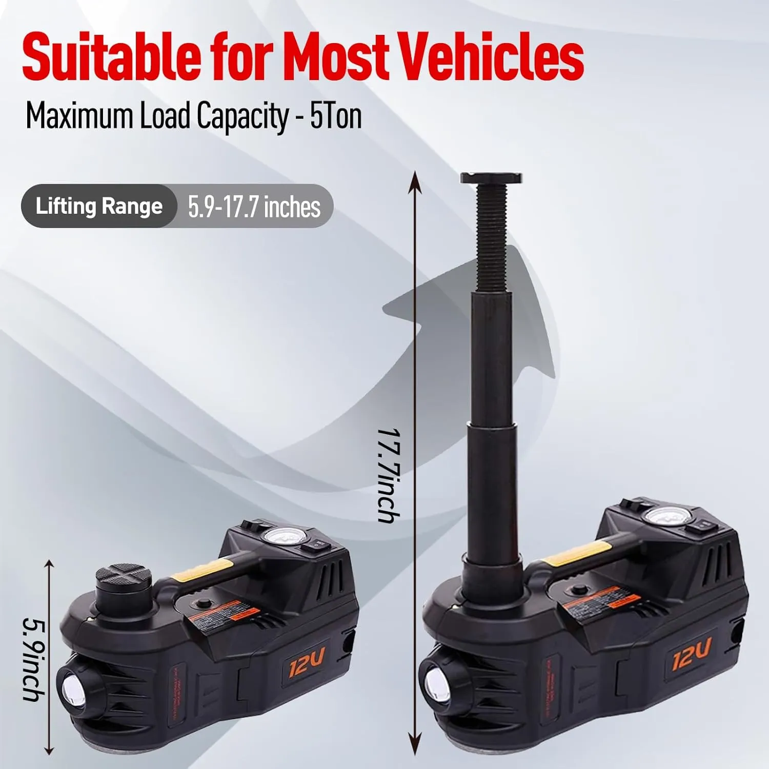 Eelctric Car Jack 5 Ton 12V Floor Jack Hydraulic Jack Stand Car Lift Jack with Integrated Tire Pump for Sedans SUVs Tire Change (Black)