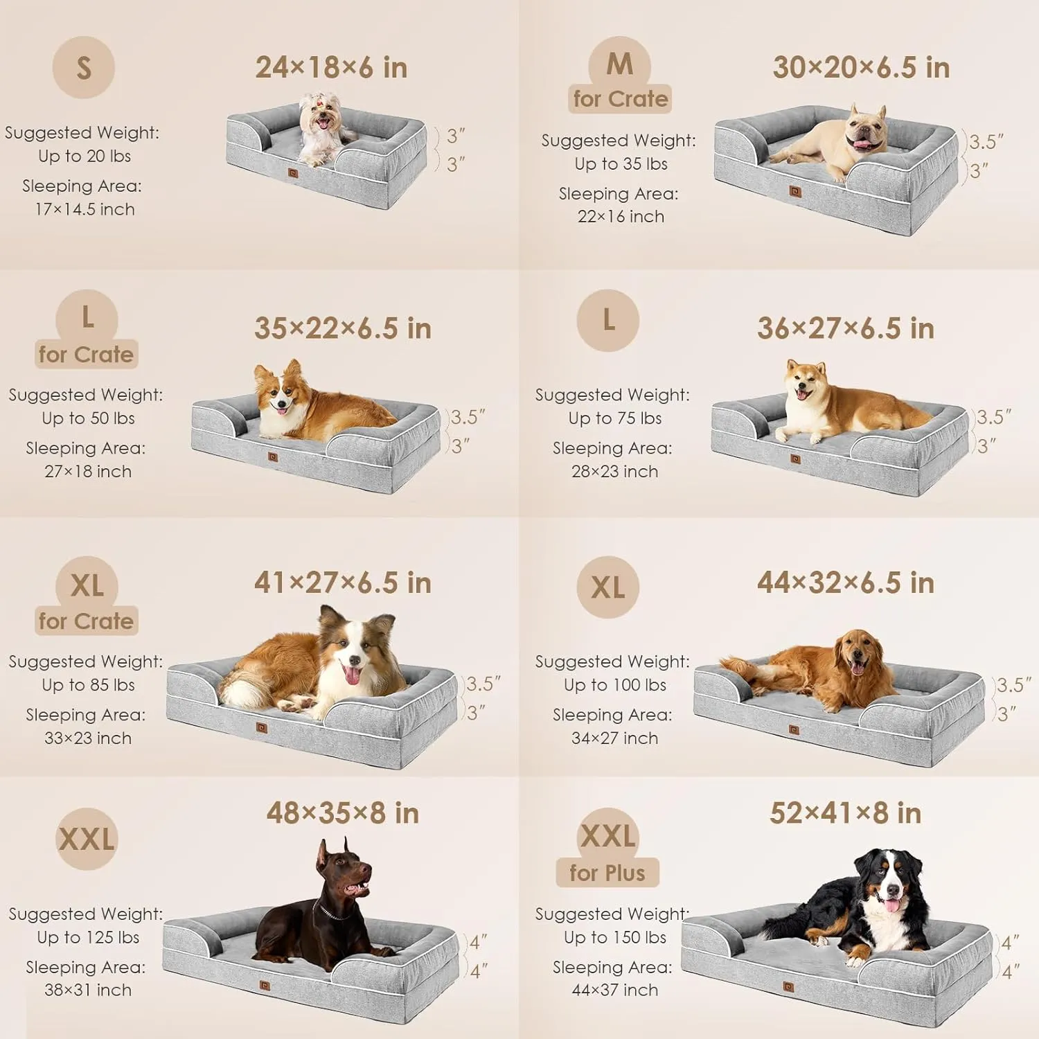 EHEYCIGA Orthopedic Dog Beds for Extra Large Dogs, Waterproof Memory Foam XL Pet Bed with Sides, Non-Slip and Egg-Crate Foam Big Dog Couch Bed with Washable Removable Cover, Grey