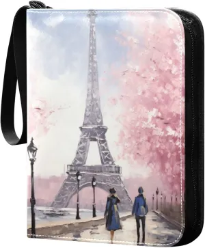 Eiffel Tower Painting Card Binder, 400 Pockets Card Holder with 50 Sleeves, Sturdy Card Holder Folders for Game Cards & Sports Cards