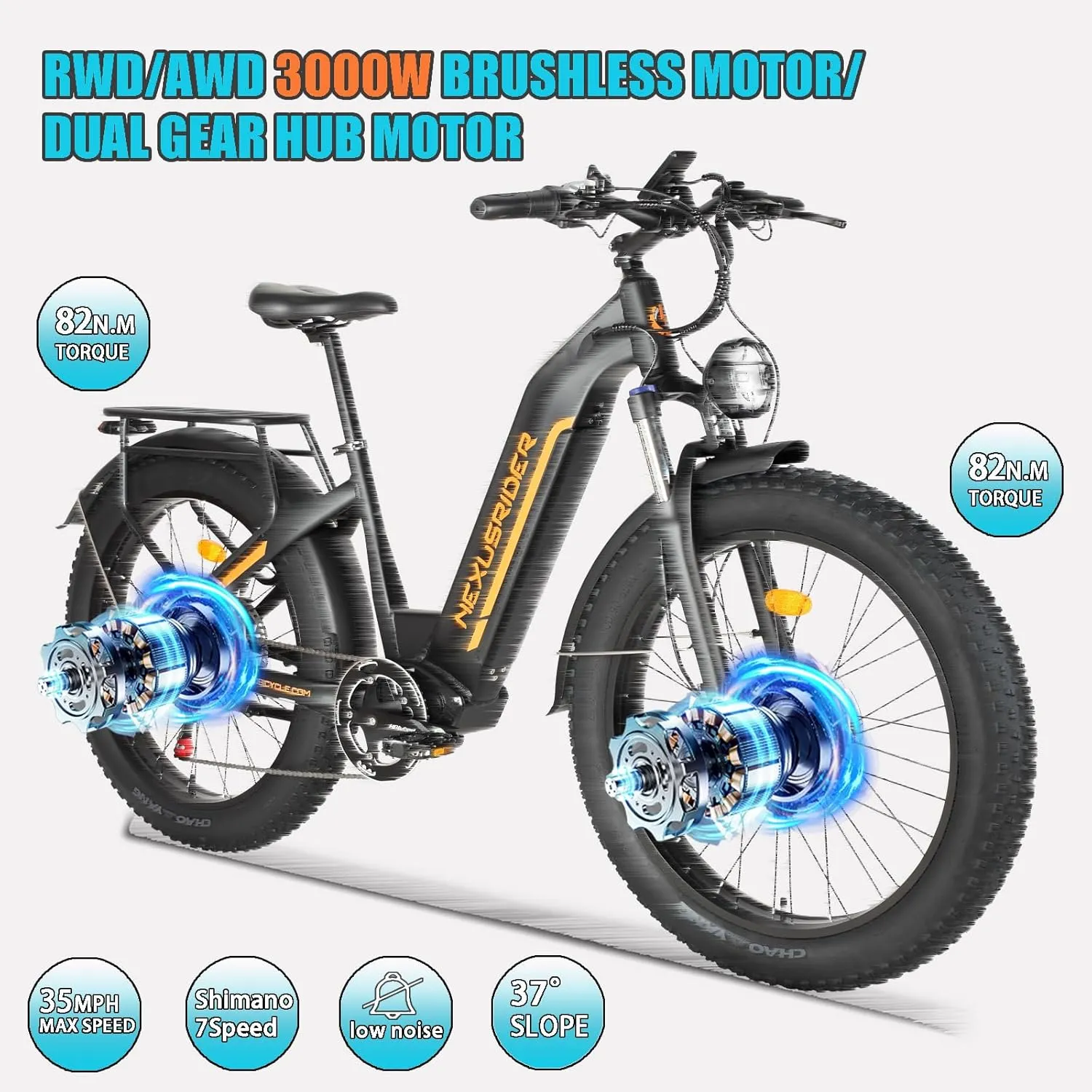 Electric Bike for Adults, Dual Motor AWD 2000W 35MPH Electric Bicycles, Removable Lithium Battery 48V/22.4AH, 21-Speed with Ignition Lock Hydraulic Disc Brake