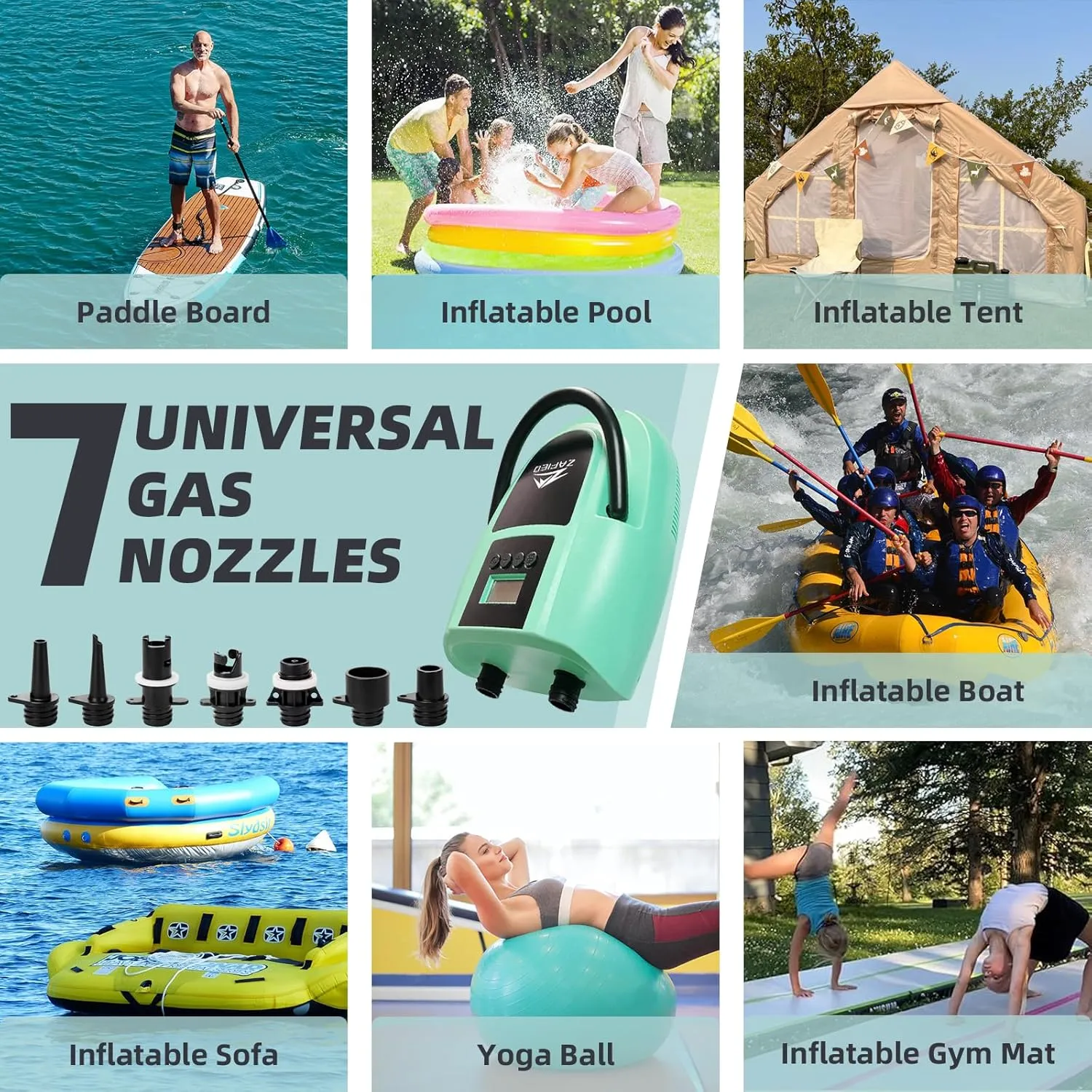 Electric Paddle Board Pump Portable, 20PSI High Pressure SUP Air Pump with Intelligent Dual Stage Inflation, Deflation & Auto-Off Function, 120W 12V DC Inflatable Pump for Paddleboard, Kayak, Boat