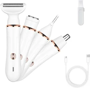 Electric Razor Shaver Trimmer for Women: 4 in 1 Painless Body Razors and Facial Hair Remover - Rechargeable Hair Removal Kit for Face Nose Eyebrow Body Leg Bikini Underarm Arm