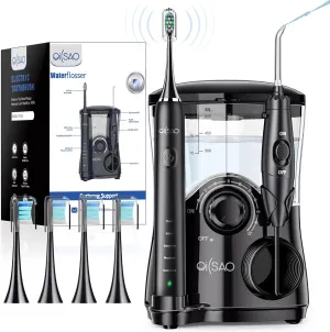 Electric Toothbrush with Water Flosser Combo, 2 in 1 Professional Denatl Flosser&Power Toothbrush,600ML Large Tank,5 Modes Oral Irrigator Kit for Teeth Cleaning and Flossing, Black